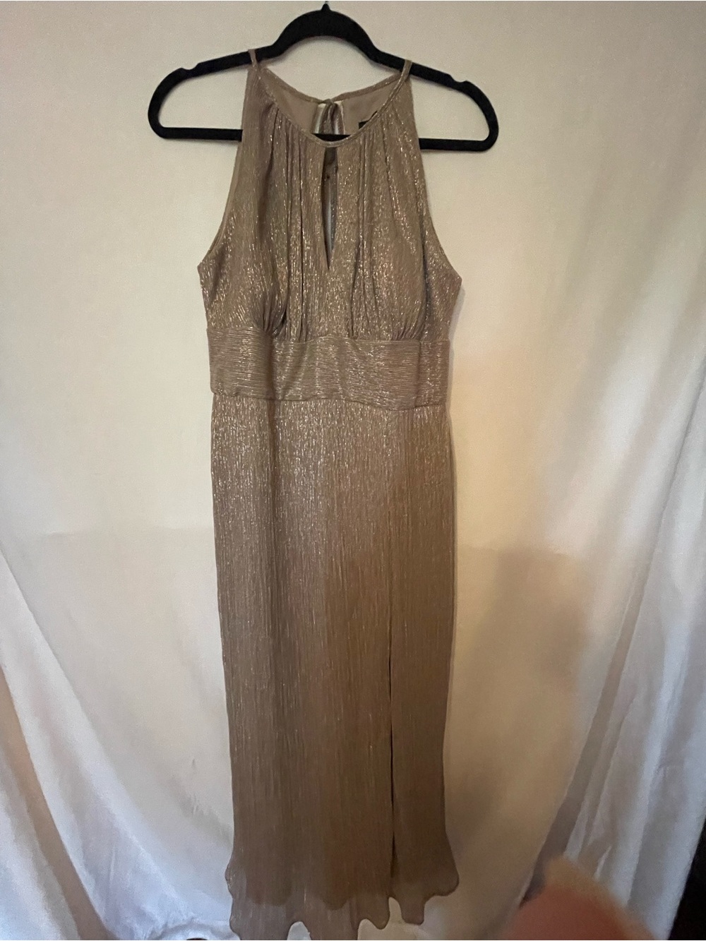 R&M Richards Metallic Champagne Halter Maxi Dress